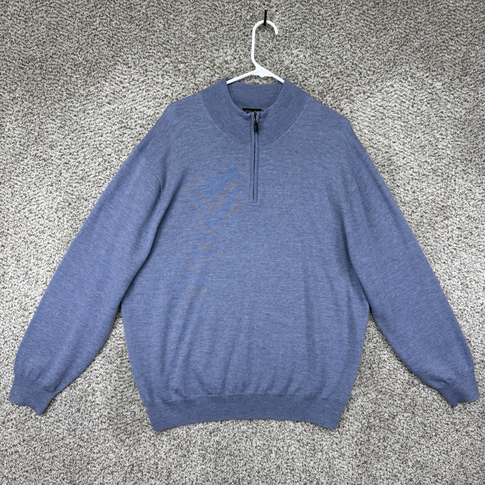Jos A Bank Sweater‎ Men's XL Blue 100% Italian Merino Wool Quarter Zip Pullover